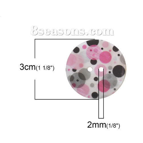 Immagine di Conchiglia Bottone da Cucire ScrapbookBottone Tondo Multicolore Due Fori Polka Dot Disegno 3cm Dia, 12 Pz
