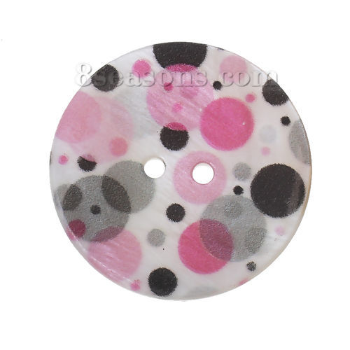 Immagine di Conchiglia Bottone da Cucire ScrapbookBottone Tondo Multicolore Due Fori Polka Dot Disegno 3cm Dia, 12 Pz