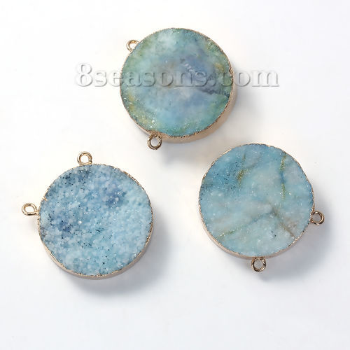 Picture of (Grade B) Natural Agate Druzy /Drusy Connectors Findings Oval Gold Plated Blue 31mm(1 2/8") x 21mm( 7/8"), 1 Piece