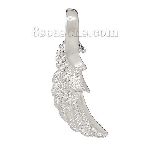 Picture of Brass Charm Pendants Angel Wing Silver Tone 21mm( 7/8") x 8mm( 3/8"), 5 PCs                                                                                                                                                                                   