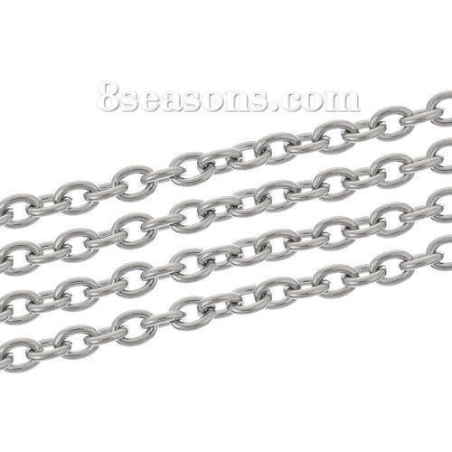 Picture of 304 Stainless Steel Soldered Link Cable Chain Findings Silver Tone 4x3mm(1/8"x1/8"), 2 M