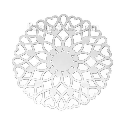 Bild von 304 Edelstahl Filigran Verbinder Verzierung Rund Silberfarben MotivDicke: 0,3 mm.,4.6cm D., 10 Stück