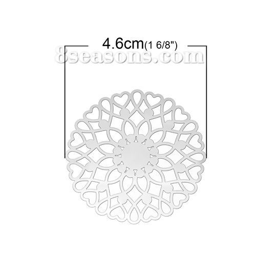 Bild von 304 Edelstahl Filigran Verbinder Verzierung Rund Silberfarben MotivDicke: 0,3 mm.,4.6cm D., 10 Stück