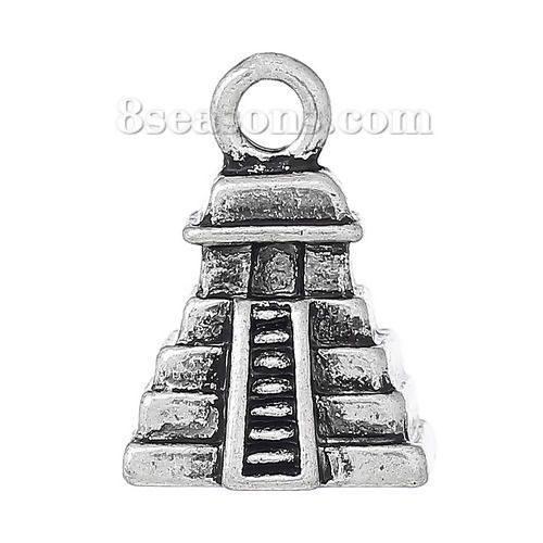 Picture of Zinc Based Alloy 3D Charms Mayan Pyramid Antique Silver Color 16mm( 5/8") x 12mm( 4/8"), 1 Piece