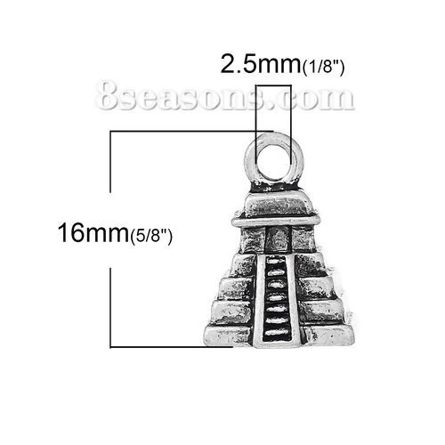 Picture of Zinc Based Alloy 3D Charms Mayan Pyramid Antique Silver Color 16mm( 5/8") x 12mm( 4/8"), 1 Piece