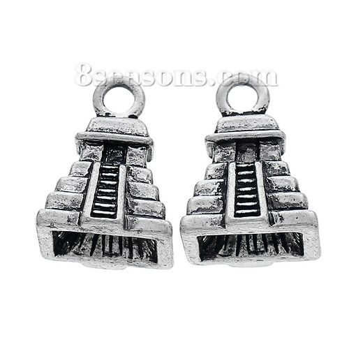 Picture of Zinc Based Alloy 3D Charms Mayan Pyramid Antique Silver Color 16mm( 5/8") x 12mm( 4/8"), 1 Piece