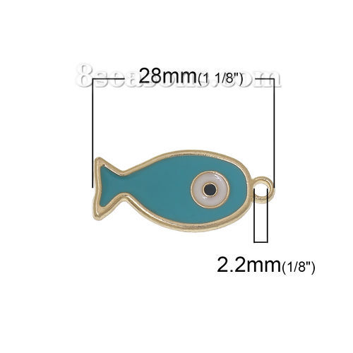 Picture of Zinc Based Alloy Charm Pendants Fish Rose Gold Evil Eye Pattern At Random Enamel 28mm(1 1/8") x 13mm( 4/8"), 1 Piece