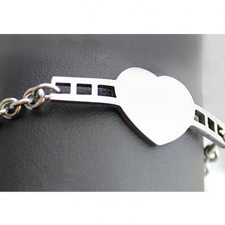 Picture of 316L Stainless Steel Women's Blank Stamping Tags Bracelets Heart Silver Tone One-sided Polishing 19cm(7 4/8") long, 1 Piece
