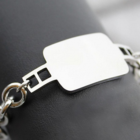 Picture of 316L Stainless Steel Men's Blank Stamping Tags Bracelets Rectangle Silver Tone One-sided Polishing 20.5cm(8 1/8") long, 1 Piece