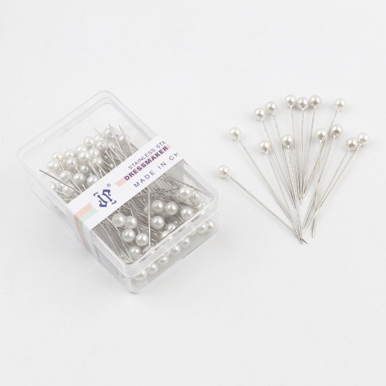 Picture of 1 Box ( 100 PCs/Box) Steel Sewing Positioning Pin White Pearlized 36mm