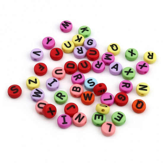 Picture of Acrylic Beads Capital Alphabet/ Letter Mauve At Random Pattern Enamel About 10mm Dia., Hole: Approx 2.2mm, 200 PCs
