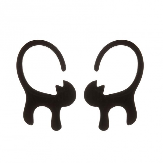 Bild von Edelstahl Ohrring Ohrstecker Schwarz Katze 14mm x 8mm, 1 Paar