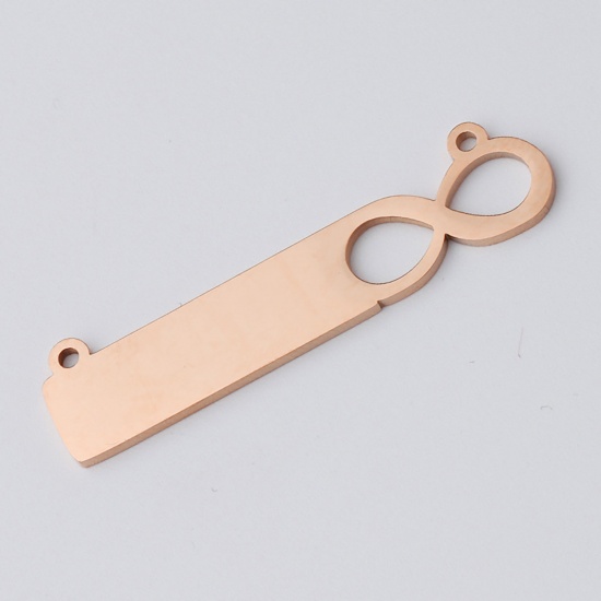 Picture of Stainless Steel Connectors Rectangle Infinity Symbol Rose Gold Blank Stamping Tags One Side 42mm x 10mm, 1 Piece
