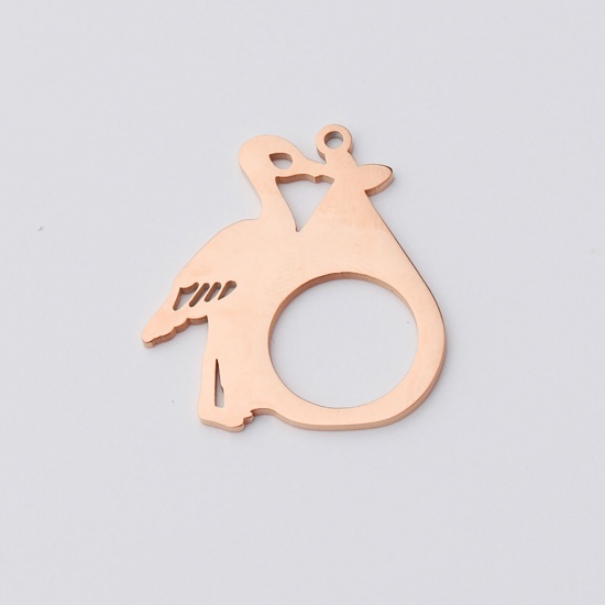 Picture of Stainless Steel Pendants Pear Fruit Bird Rose Gold Blank Stamping Tags One Side 30mm x 27mm, 1 Piece