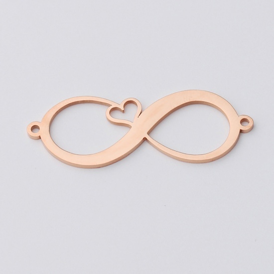 Picture of Stainless Steel Connectors Infinity Symbol Heart Rose Gold Blank Stamping Tags One Side 42mm x 15mm, 1 Piece