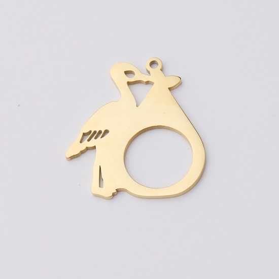 Picture of Stainless Steel Blank Stamping Tags Pendants Pear Fruit Bird Gold Plated One-sided Polishing 30mm x 27mm, 1 Piece