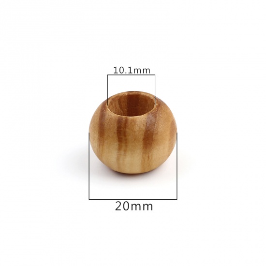 松材 ビーズ ドラム ブラウンイエロー 縞模様柄 約 20mm直径、 穴：約 10.1mm、 50 個 の画像