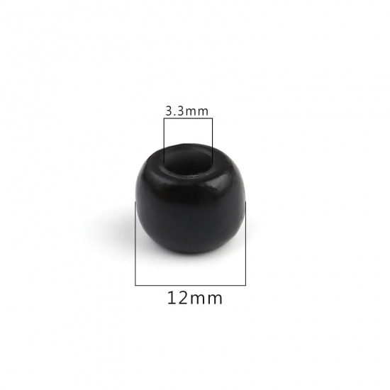 松材 ビーズ 円筒形 黒 約 12mm x 10mm、 穴：約 5.5mm、 500 個 の画像