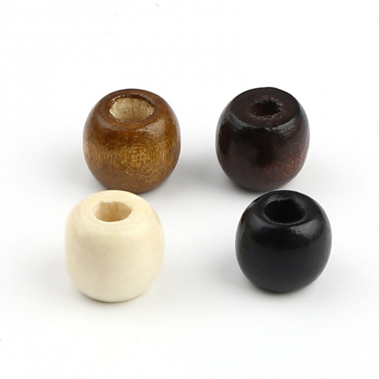 Picture of Pine Wood Spacer Beads Cylinder Black About 12mm x 10mm, Hole: Approx 5.5mm, 500 PCs