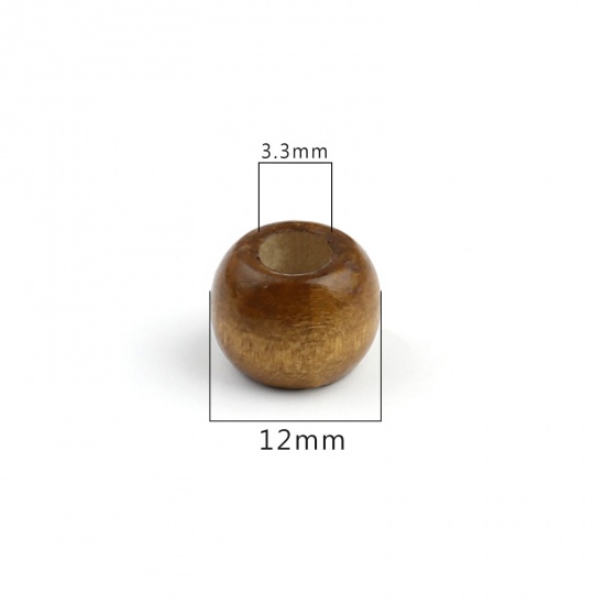 松材 ビーズ 円筒形 コーヒー色 約 12mm x 10mm、 穴：約 5.5mm、 500 個 の画像