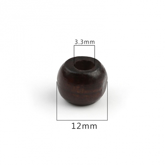 松材 ビーズ 円筒形 ダークコーヒー 約 12mm x 10mm、 穴：約 5.5mm、 500 個 の画像