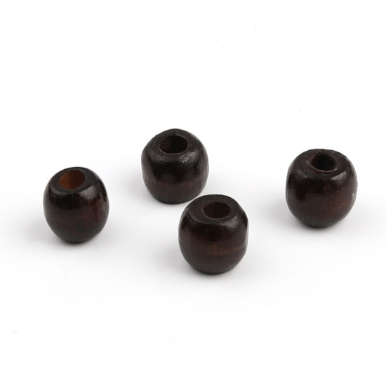 Picture of Pine Wood Spacer Beads Cylinder Dark Coffee About 12mm x 10mm, Hole: Approx 5.5mm, 500 PCs