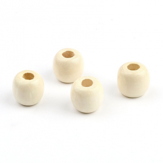 Picture of Pine Wood Spacer Beads Cylinder Creamy-White About 12mm x 10mm, Hole: Approx 5.5mm, 500 PCs