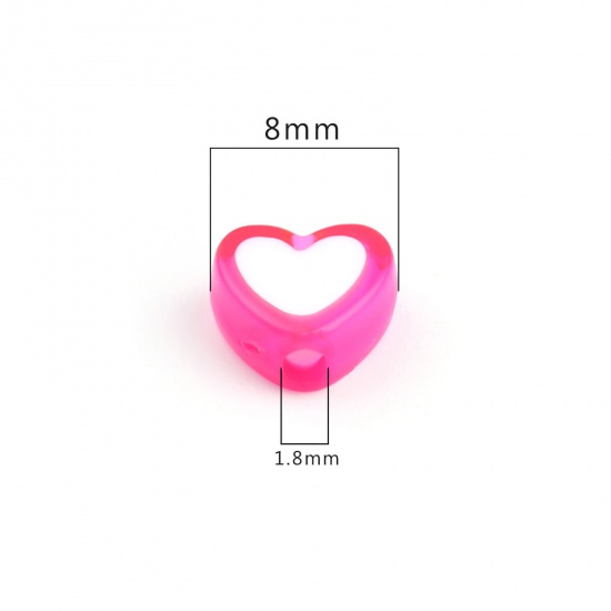 Picture of Acrylic Beads Heart Fuchsia About 8mm x 7mm, Hole: Approx 1.8mm, 300 PCs