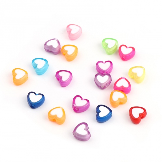 Picture of Acrylic Beads Heart Fuchsia About 8mm x 7mm, Hole: Approx 1.8mm, 300 PCs