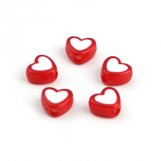 Picture of Acrylic Beads Heart Red About 8mm x 7mm, Hole: Approx 1.8mm, 300 PCs