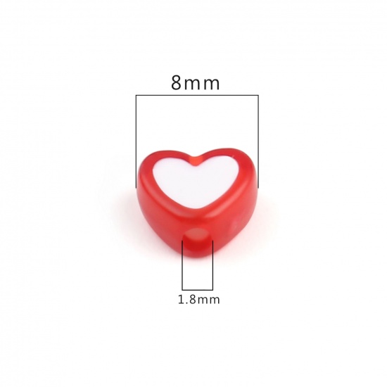 Picture of Acrylic Beads Heart Red About 8mm x 7mm, Hole: Approx 1.8mm, 300 PCs