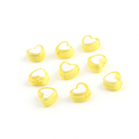 Picture of Acrylic Beads Heart Yellow About 8mm x 7mm, Hole: Approx 1.8mm, 300 PCs