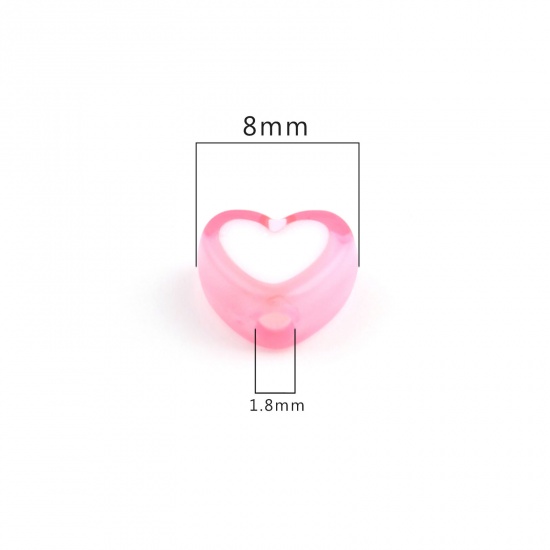 Picture of Acrylic Beads Heart Pink About 8mm x 7mm, Hole: Approx 1.8mm, 300 PCs