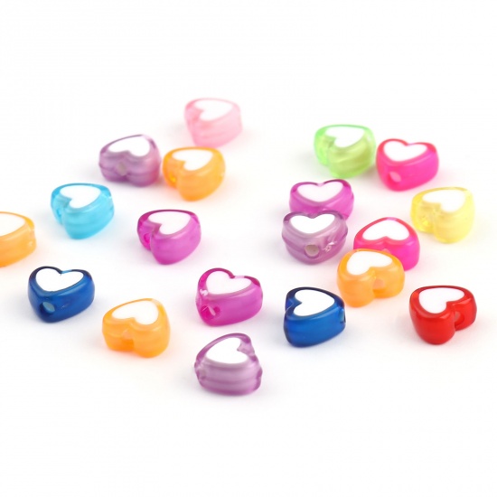 Picture of Acrylic Beads Heart Pink About 8mm x 7mm, Hole: Approx 1.8mm, 300 PCs