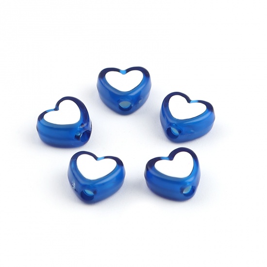 Imagen de Acrílico Cuentas Corazón , Azul Oscuro 8mm x 7mm, Agujero: Aprox 1.8mm, 300 Unidades