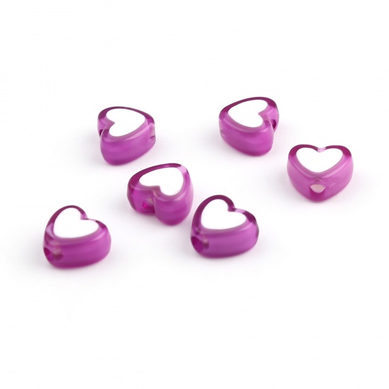 Picture of Acrylic Beads Heart Purple About 8mm x 7mm, Hole: Approx 1.8mm, 300 PCs