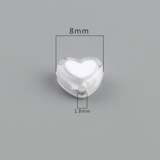 Picture of Acrylic Beads Heart White About 8mm x 7mm, Hole: Approx 1.8mm, 300 PCs