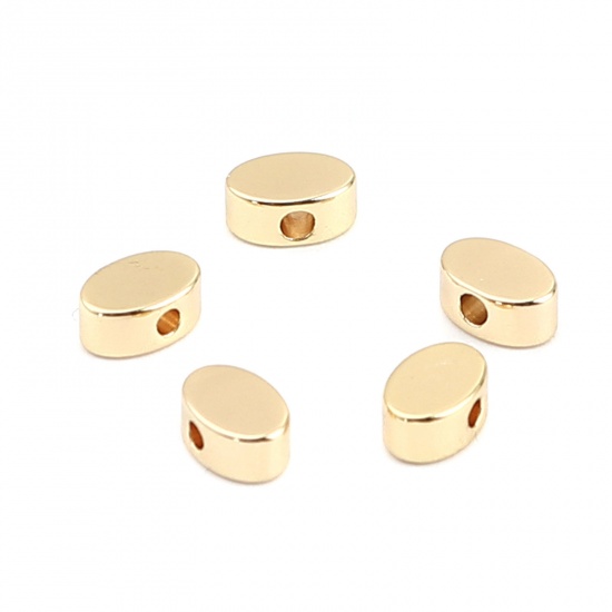 Immagine di Ottone Perline Ovale 18K Vero Oro Placcato Come 6mmx 4mm, Foro: circa 1mm, 10 Pz