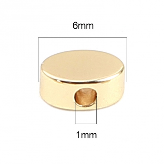 Immagine di Ottone Perline Ovale 18K Vero Oro Placcato Come 6mmx 4mm, Foro: circa 1mm, 10 Pz