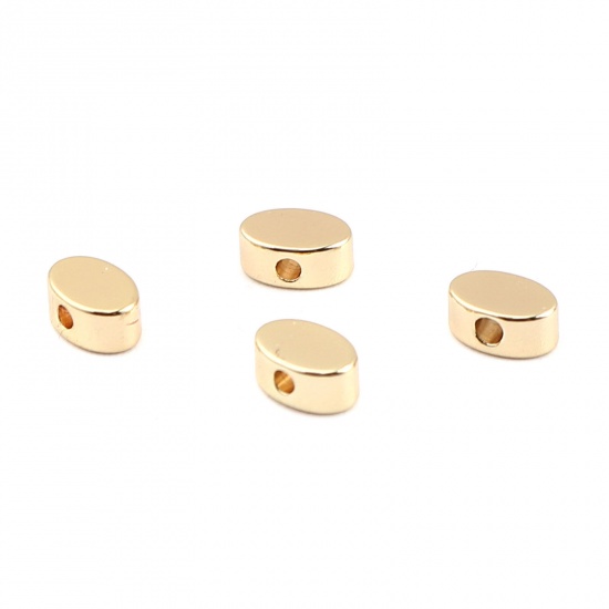 Immagine di Ottone Perline Ovale 18K Vero Oro Placcato Come 6mmx 4mm, Foro: circa 1mm, 10 Pz