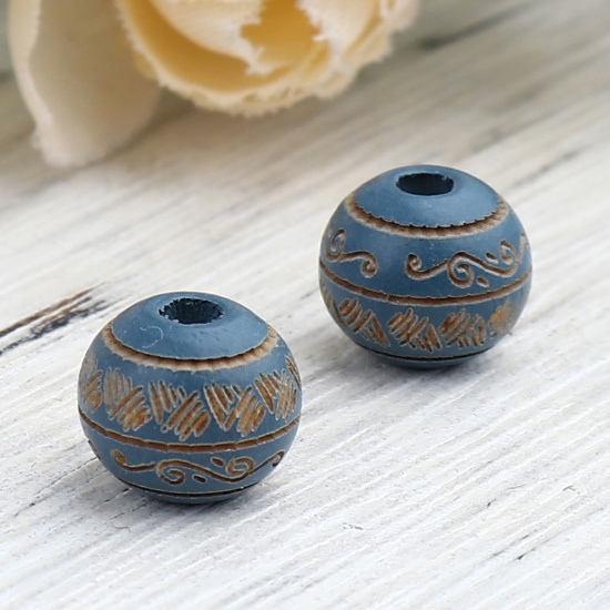 Picture of Schima Superba Wood Spacer Beads Round Blue Stripe About 10mm Dia., Hole: Approx 2.6mm, 20 PCs