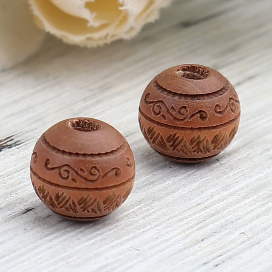 Picture of Schima Superba Wood Spacer Beads Round Brown Stripe About 10mm Dia., Hole: Approx 2.6mm, 20 PCs