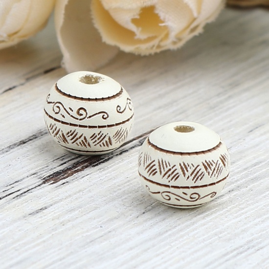 Picture of Schima Superba Wood Spacer Beads Round Creamy-White Stripe About 10mm Dia., Hole: Approx 2.6mm, 20 PCs