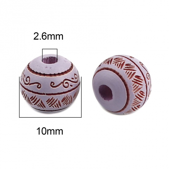 Picture of Schima Superba Wood Spacer Beads Round Purple Stripe About 10mm Dia., Hole: Approx 2.6mm, 20 PCs