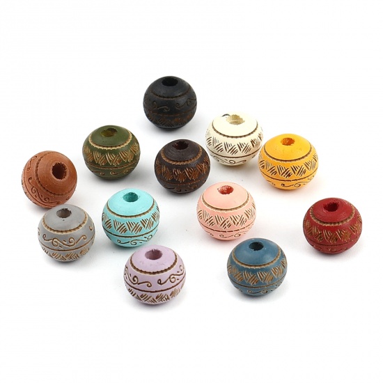Picture of Schima Superba Wood Spacer Beads Round Orange Stripe About 10mm Dia., Hole: Approx 2.6mm, 20 PCs