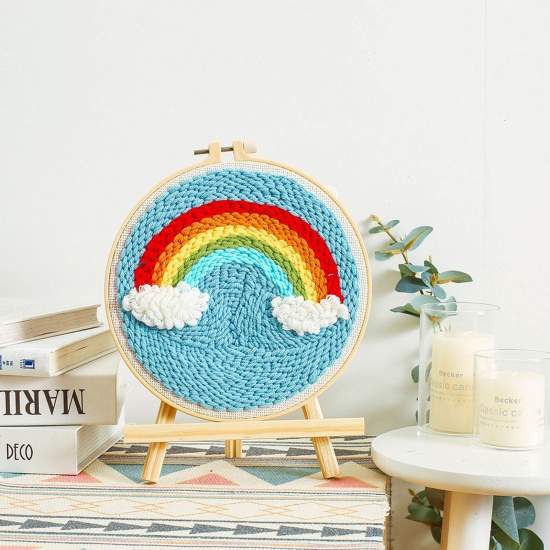 Picture of Mixed Cartoon DIY Hand Poke Embroidery Kit Handmade Craft Materials Accessories Rainbow Multicolor 20cm x 20cm, 1 Set