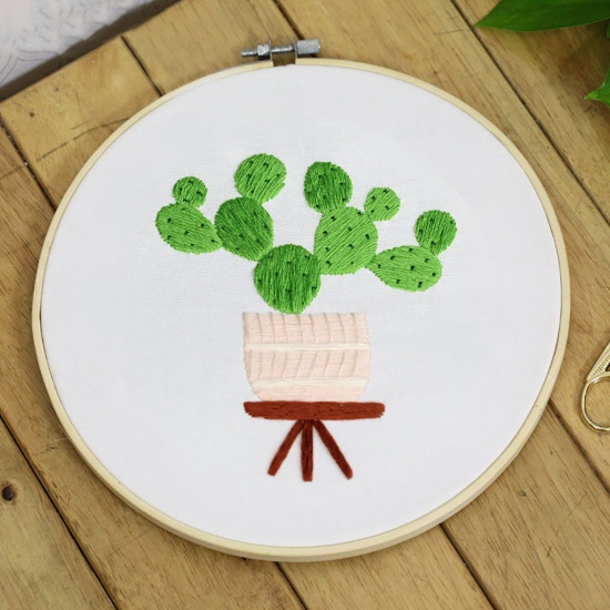 Picture of Cotton & Linen Embroidery Kit Package DIY Handmade Decoration Cactus Green 1 Set
