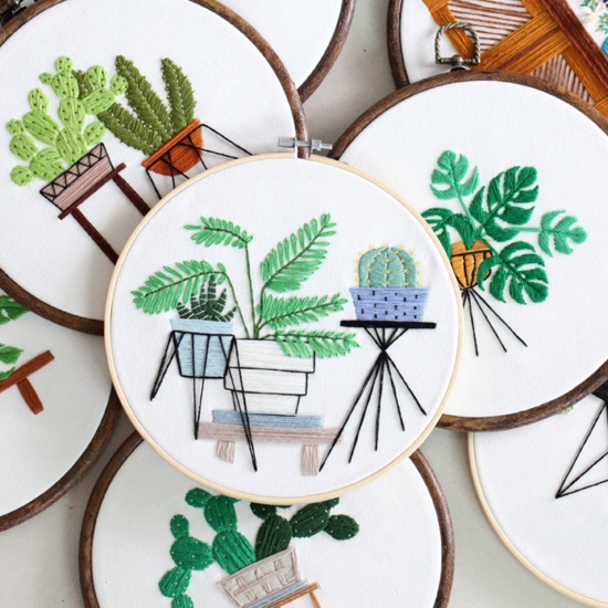 Picture of Cotton & Linen Embroidery Kit Package DIY Handmade Decoration Succulent Plant Multicolor 1 Set