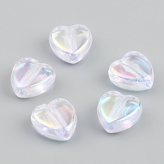 Picture of Acrylic Beads Heart White AB Color About 9mm x 8mm, Hole: Approx 1.6mm, 500 PCs