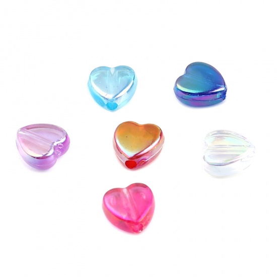 Picture of Acrylic Beads Heart Fuchsia AB Color About 9mm x 8mm, Hole: Approx 1.6mm, 500 PCs